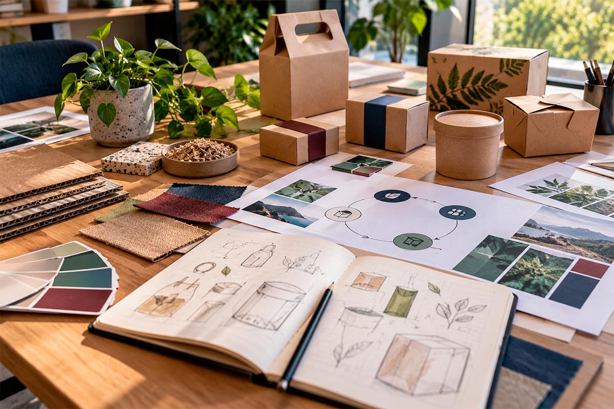 asignaturas-optativas-innovacion-mba-pucv Materiales y prototipos de diseño en un espacio creativo que representa la innovación, el emprendimiento y la sostenibilidad.