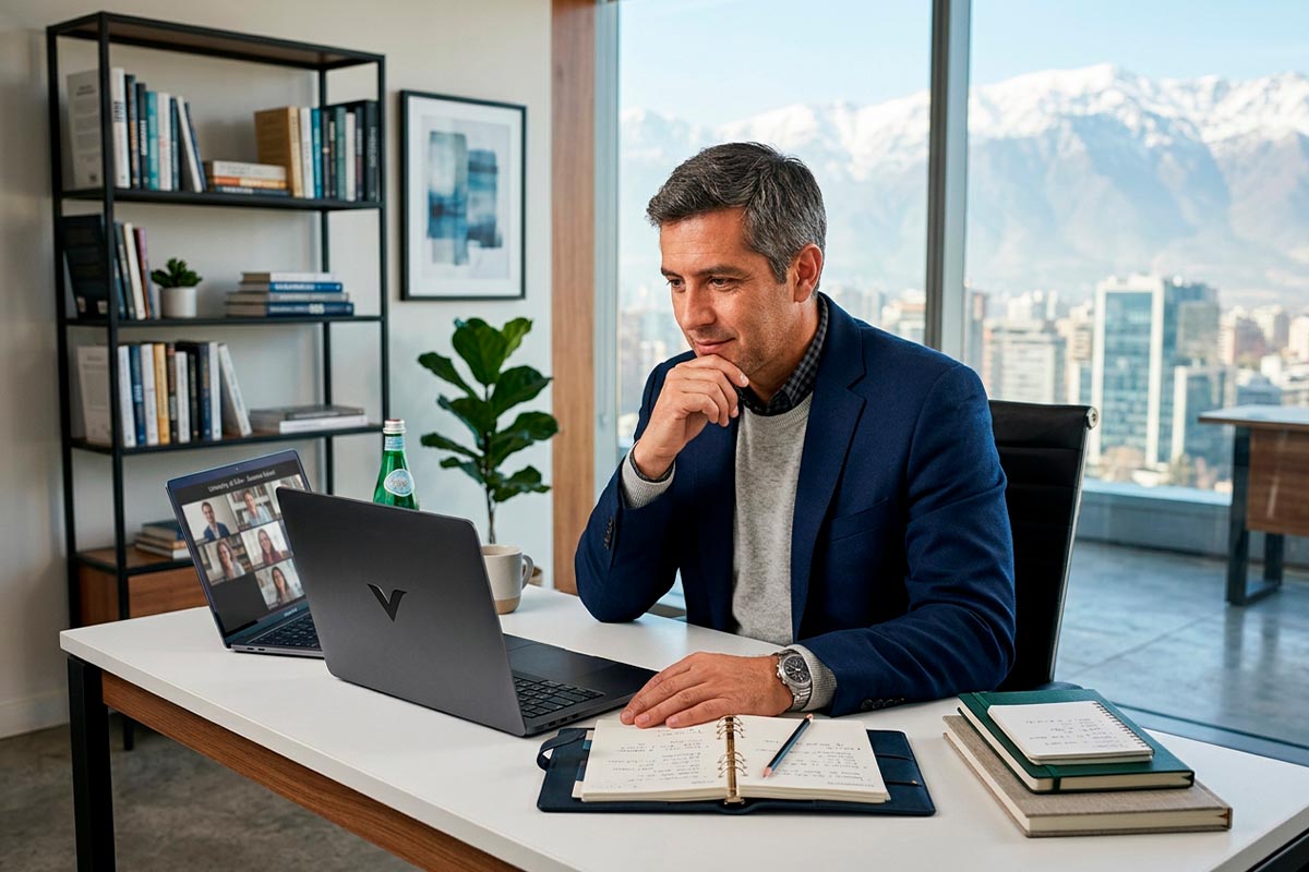 Profesional evaluando alternativas de formación ejecutiva en su escritorio antes de elegir un MBA online.