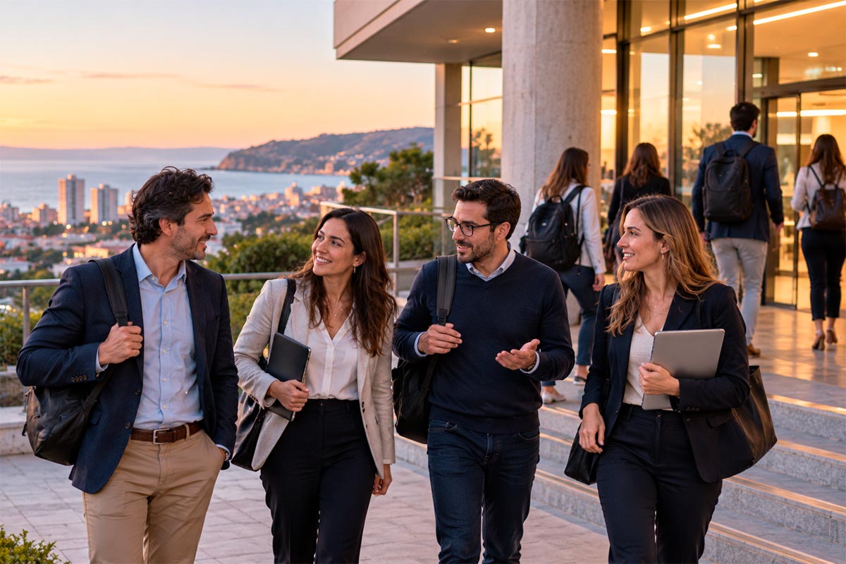 Profesionales asistiendo a una actividad académica de postgrado en un entorno universitario de Viña del Mar.