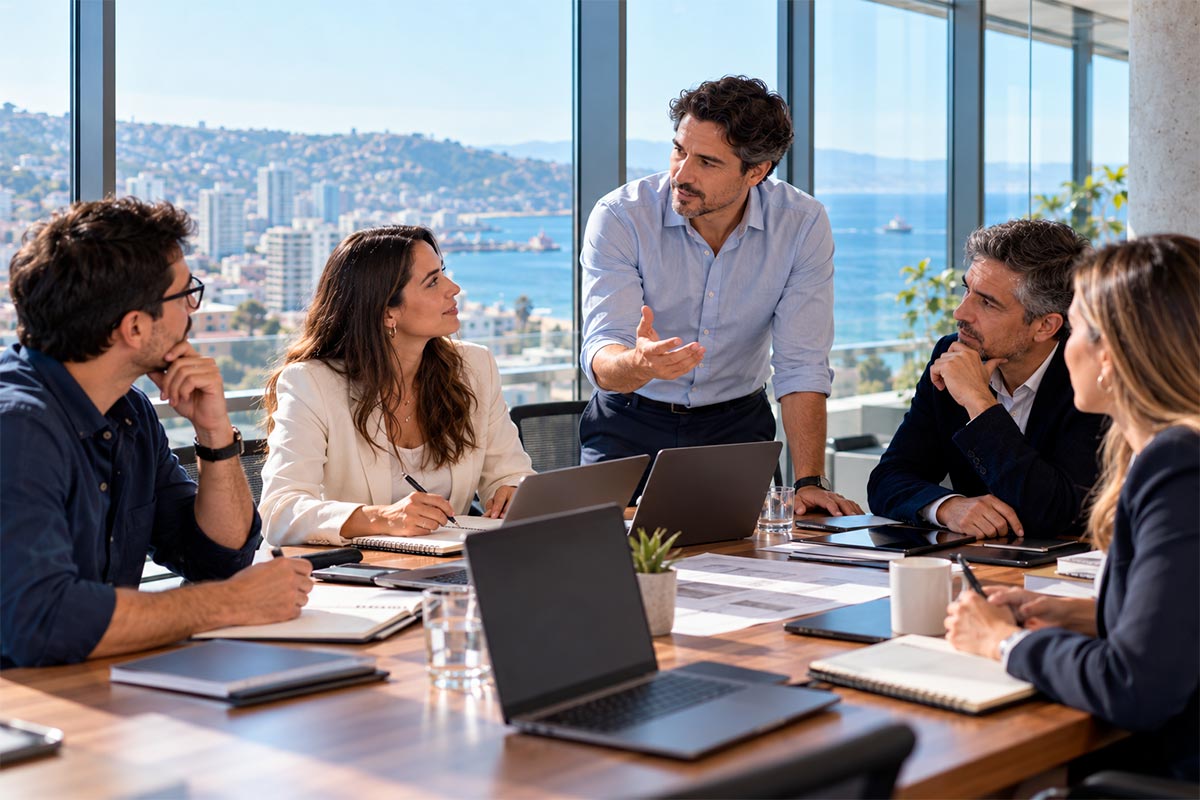 Profesionales de distintas áreas colaborando en una reunión para analizar problemas y tomar decisiones.